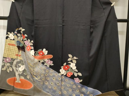 平和屋着物■豪華色留袖　刺繍　孔雀枝椿文　暈し染め　金銀彩　正絹　逸品　CABI7667ev