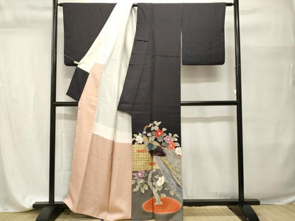 平和屋着物■豪華色留袖　刺繍　孔雀枝椿文　暈し染め　金銀彩　正絹　逸品　CABI7667ev