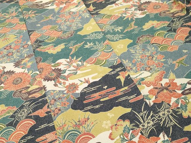 平和屋着物■上質な小紋　切嵌松竹梅飛鳥花文　正絹　逸品　CABI7670ev