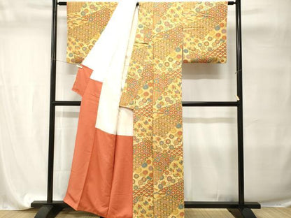 平和屋着物■上質な小紋　切嵌吉祥花唐草蝶文　正絹　逸品　CABI7675ev