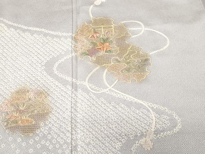 平和屋着物■中国三大刺繍　スワトウ刺繍　訪問着　絞り　雪輪重ね草花文　正絹　逸品　CABI7676ev