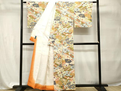 平和屋着物■上質な小紋　吉祥扇面飛鶴花唐草文　金彩　やまと誂製　正絹　逸品　CABI7677ev