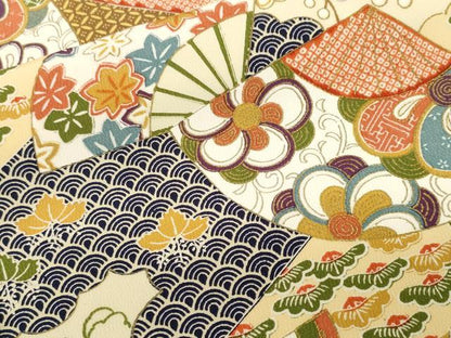 平和屋着物■上質な小紋　吉祥扇面飛鶴花唐草文　金彩　やまと誂製　正絹　逸品　CABI7677ev