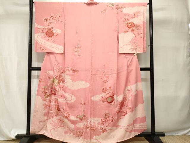 平和屋着物■訪問着　刺繍　流水枝花文　暈し染め　金彩　正絹　逸品　CABI7681ev