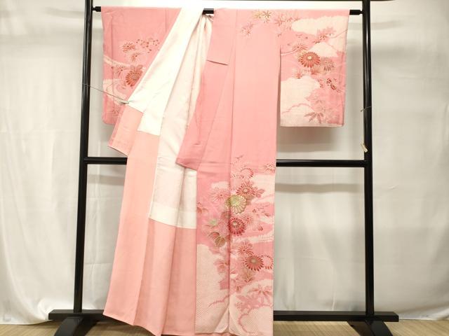 平和屋着物■訪問着　刺繍　流水枝花文　暈し染め　金彩　正絹　逸品　CABI7681ev