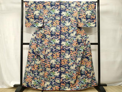 平和屋着物■上質な小紋　流水草花文　正絹　逸品　CABI7692ev