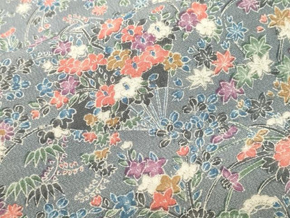 平和屋着物■上質な小紋　扇面草花文　正絹　逸品　CABI7699ev