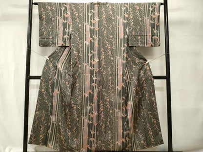 平和屋着物■上質な小紋　紬地　笹竹枝花文　正絹　逸品　CABI7701ev