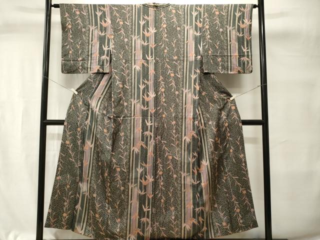 平和屋着物■上質な小紋　紬地　笹竹枝花文　正絹　逸品　CABI7701ev