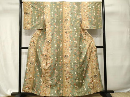 平和屋着物■上質な小紋　扇面籠目草花文　金彩　正絹　逸品　CABI7702ev
