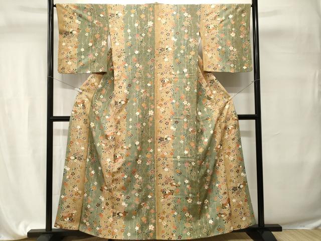 平和屋着物■上質な小紋　扇面籠目草花文　金彩　正絹　逸品　CABI7702ev