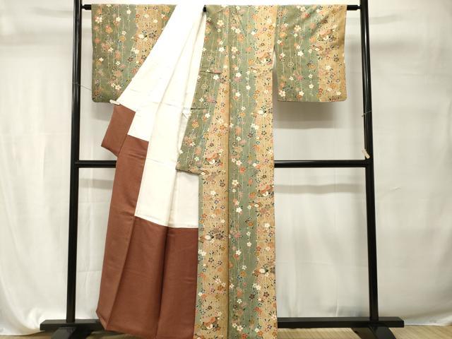 平和屋着物■上質な小紋　扇面籠目草花文　金彩　正絹　逸品　CABI7702ev