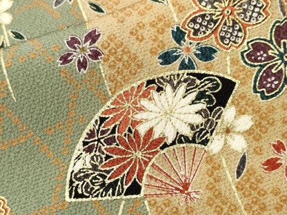 平和屋着物■上質な小紋　扇面籠目草花文　金彩　正絹　逸品　CABI7702ev