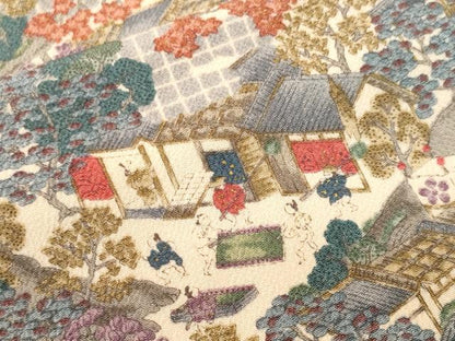 平和屋着物■上質な小紋　人物風景文　鬼しぼ縮緬　正絹　逸品　CABI7703ev