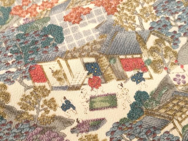 平和屋着物■上質な小紋　人物風景文　鬼しぼ縮緬　正絹　逸品　CABI7703ev