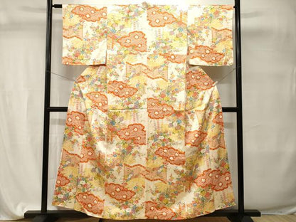 平和屋着物■上質な小紋　絞り　雲取り屏風草花文　金彩　正絹　逸品　CABI7704ev