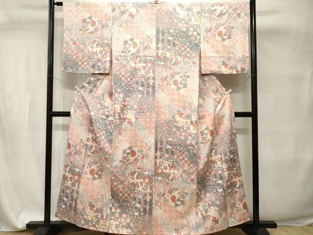 平和屋着物■上質な小紋　蜀江地紙花蝶文　暈し染め　金銀彩　正絹　逸品　CABI7709ev