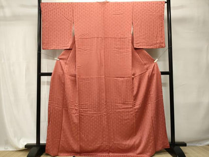 平和屋着物■上質な色無地　市松花地紋　甚三紅色　正絹　逸品　CABI7711ev