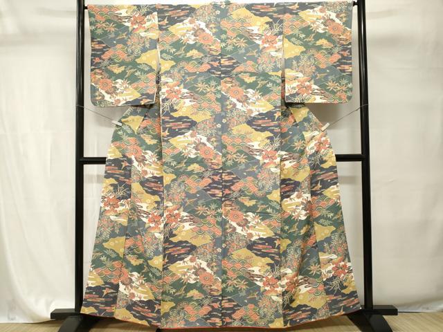 平和屋着物■上質な小紋　松竹梅花鳥文　正絹　逸品　CABI7722ev