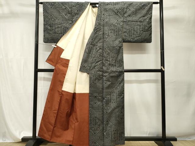 平和屋着物■本場大島紬　7マルキ　幾何学花文　正絹　逸品　CABI7731ev
