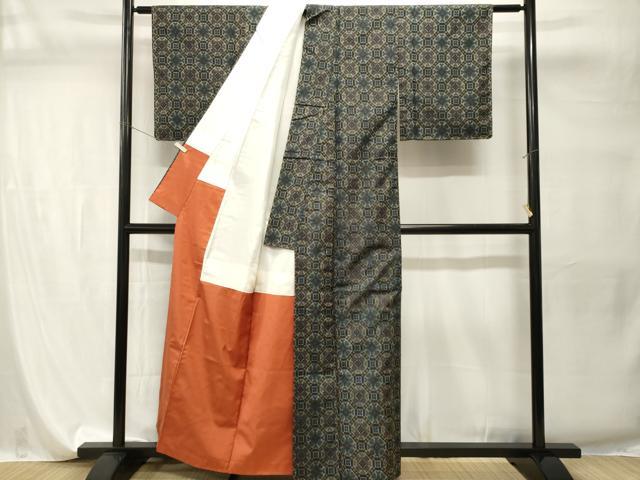 平和屋着物■上質な紬　蜀江幾何学文　正絹　逸品　CABI7740ev