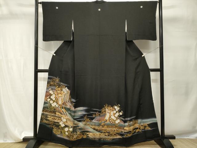 平和屋着物■豪華黒留袖　駒刺繍　遠山御所車花文　暈し染め　金彩　正絹　逸品　CABI7745ev