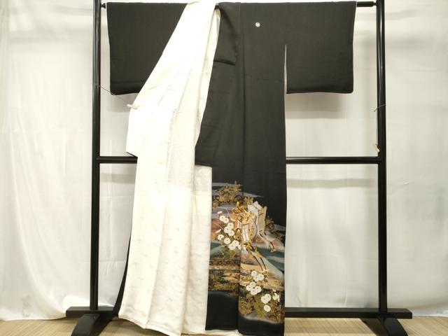 平和屋着物■豪華黒留袖　駒刺繍　遠山御所車花文　暈し染め　金彩　正絹　逸品　CABI7745ev