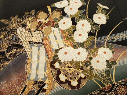 平和屋着物■豪華黒留袖　駒刺繍　遠山御所車花文　暈し染め　金彩　正絹　逸品　CABI7745ev