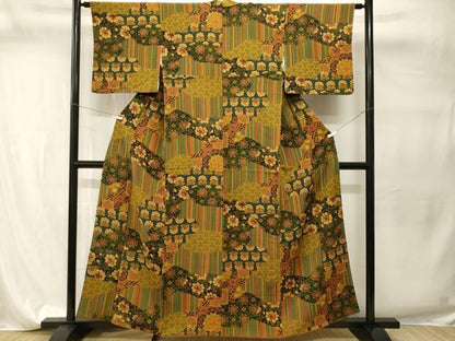 平和屋着物■上質な小紋　切嵌毘沙門亀甲　花唐草文　暈し染め　鬼しぼ縮緬　正絹　逸品　CABI7746ev