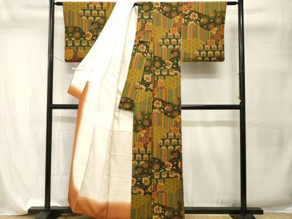 平和屋着物■上質な小紋　切嵌毘沙門亀甲　花唐草文　暈し染め　鬼しぼ縮緬　正絹　逸品　CABI7746ev