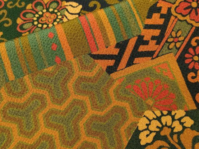 平和屋着物■上質な小紋　切嵌毘沙門亀甲　花唐草文　暈し染め　鬼しぼ縮緬　正絹　逸品　CABI7746ev