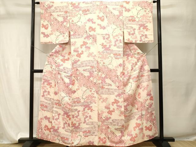 平和屋着物■上質な小紋　エ霞渡り橋楓文　正絹　逸品　CABI7752ev