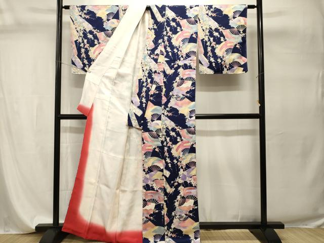 平和屋着物■上質な小紋　短冊扇面枝梅文　金銀彩　正絹　逸品　CABI7757ev