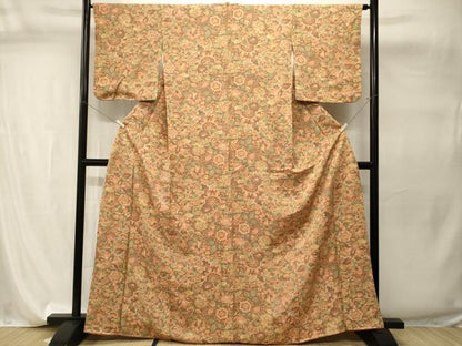 平和屋着物■上質な小紋　切嵌更紗花文　正絹　逸品　CABI7761ev