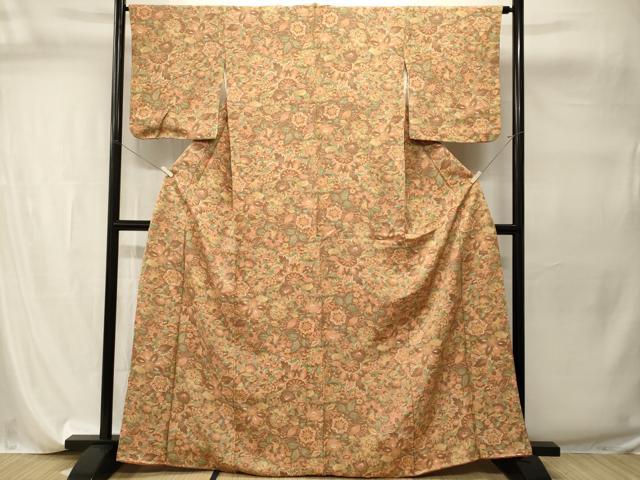 平和屋着物■上質な小紋　切嵌更紗花文　正絹　逸品　CABI7761ev