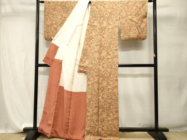 平和屋着物■上質な小紋　切嵌更紗花文　正絹　逸品　CABI7761ev