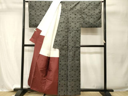平和屋着物■本場大島紬　7マルキ　幾何学花文　正絹　逸品　CABI7763ev