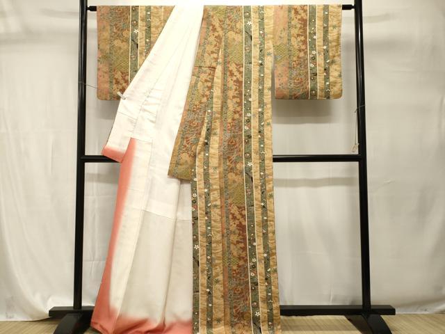 平和屋着物■上質な小紋　吉祥花丸間道　暈し染め　金彩　正絹　逸品　CABI7774ev
