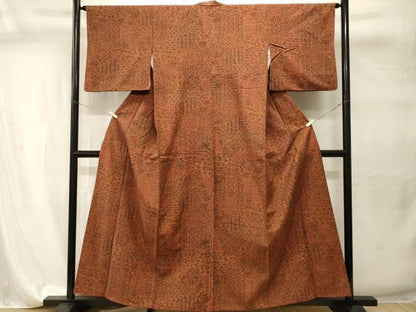 平和屋着物■上質な小紋　紬地　切嵌更紗吉祥花文　正絹　逸品　CABI7780ev