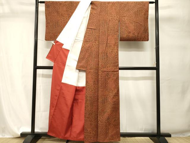 平和屋着物■上質な小紋　紬地　切嵌更紗吉祥花文　正絹　逸品　CABI7780ev