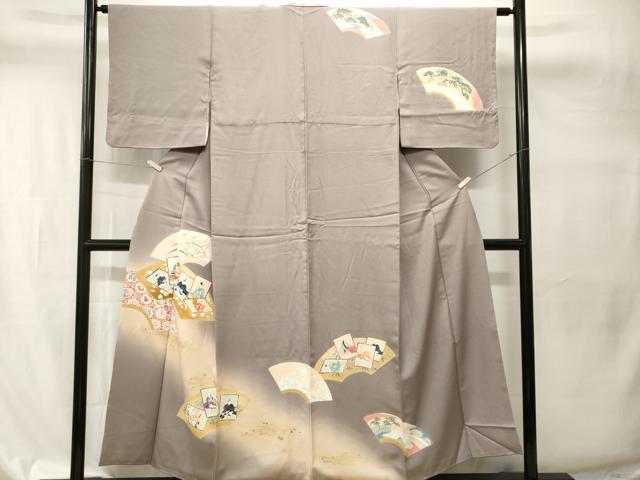平和屋着物■訪問着　地紙重ね百人一首　唐草花文　暈し染め　金彩　正絹　逸品　CABI7783ev