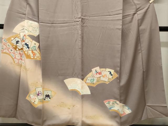 平和屋着物■訪問着　地紙重ね百人一首　唐草花文　暈し染め　金彩　正絹　逸品　CABI7783ev