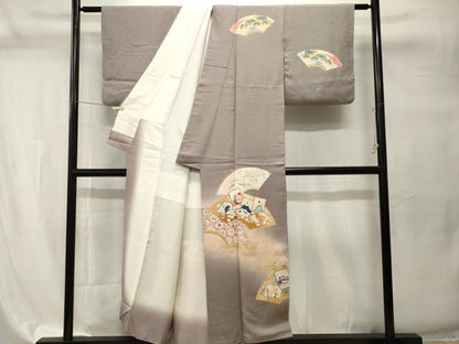 平和屋着物■訪問着　地紙重ね百人一首　唐草花文　暈し染め　金彩　正絹　逸品　CABI7783ev
