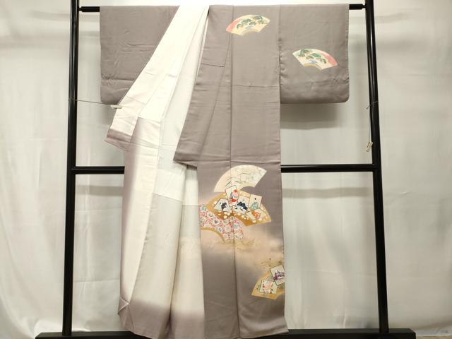平和屋着物■訪問着　地紙重ね百人一首　唐草花文　暈し染め　金彩　正絹　逸品　CABI7783ev
