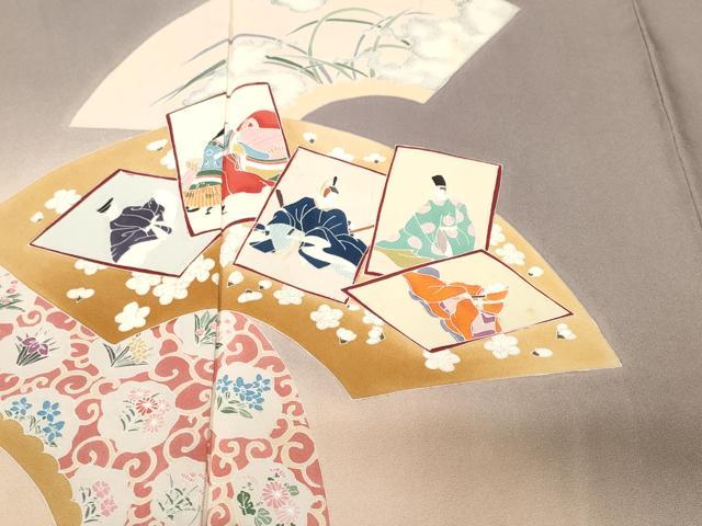 平和屋着物■訪問着　地紙重ね百人一首　唐草花文　暈し染め　金彩　正絹　逸品　CABI7783ev