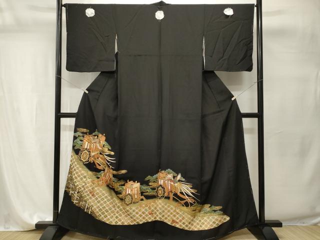 平和屋着物■豪華黒留袖　鳳凰御所車七宝花文　暈し染め　金彩　正絹　逸品　CABI7789ev