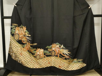 平和屋着物■豪華黒留袖　鳳凰御所車七宝花文　暈し染め　金彩　正絹　逸品　CABI7789ev
