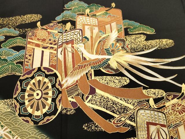 平和屋着物■豪華黒留袖　鳳凰御所車七宝花文　暈し染め　金彩　正絹　逸品　CABI7789ev