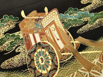 平和屋着物■豪華黒留袖　鳳凰御所車七宝花文　暈し染め　金彩　正絹　逸品　CABI7789ev