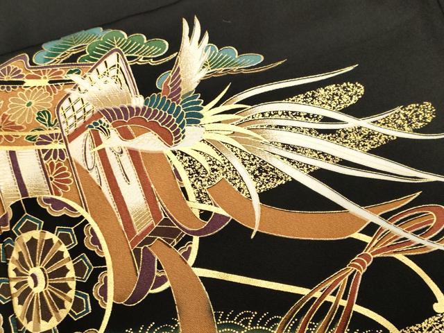 平和屋着物■豪華黒留袖　鳳凰御所車七宝花文　暈し染め　金彩　正絹　逸品　CABI7789ev